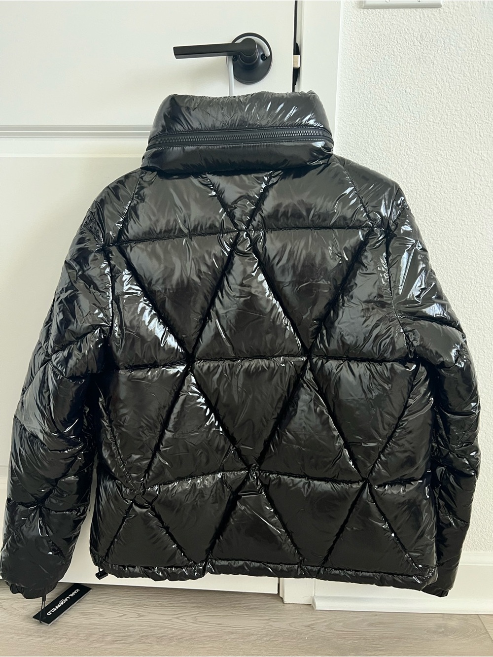Karl Lagerfeld Shiny Black Quilted Puffer Jacket - Picture 7 of 8
